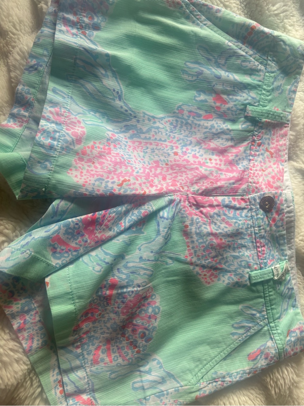 Lilly Pulitzer Mint, Pink & Blue Seashell Print Bermuda Shorts
